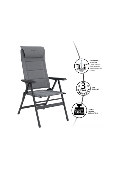 Outwell Teton Premium 7 Kademeli Ultra Konforlu Doğa Sandalyesi Gri