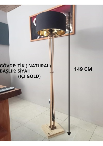 Ahşap Ayaklı Lambader- Köşe Lamba Naturel Siyah Başlık Diğer