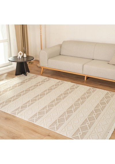 Kaşmir Halı 7/24 İskandinav Larus Beige 100x200 CM Salon Mutfak Halısı Yolluk Kilim