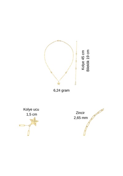 14 Ayar Altın Yıldız Kolye Bileklik Set