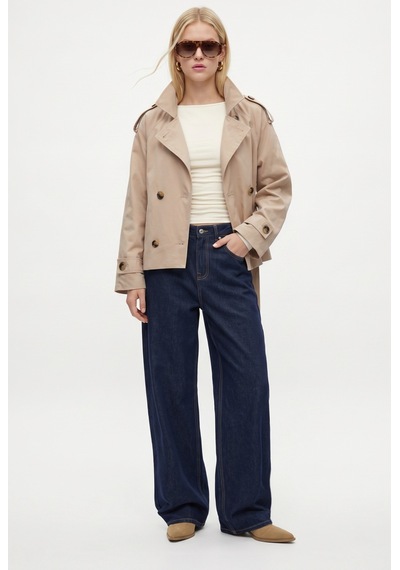 Ritnice Kadın Beck Bej Astarlı Kuşaklı Kısa Dik Yaka Trençkot