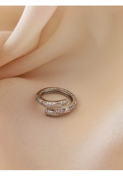 Yılan Çapraz Zirkon Taşlı Model Ayarlanabilir Silver Gümüş Renkli Yüzük Silver