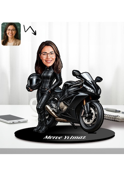 Kişiye Özel Motorcu Kadın Tasarımlı Karikatür Biblo-1