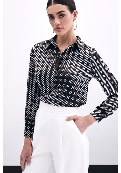 Sateen Kare Desenli Gömlek - Siyah-135967 Siyah