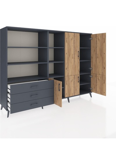 Hyperion Dolap 11 Raflı 3 Çekmeceli 5 Kapaklı 220x44x163 Antrasit Antrasit-çam/antrasit Hyperion Dolap 11 Raflı 3 Çekmeceli 5 Kapaklı 220x44x163 Antrasit Antrasit-çam/antrasit