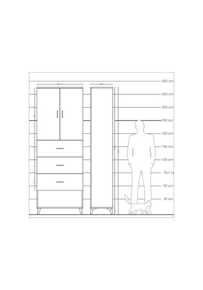 Arges Dolap 3 Raflı 3 Çekmeceli 2 Kapaklı 88x30x243 Çam-antrasit Atlas Çam