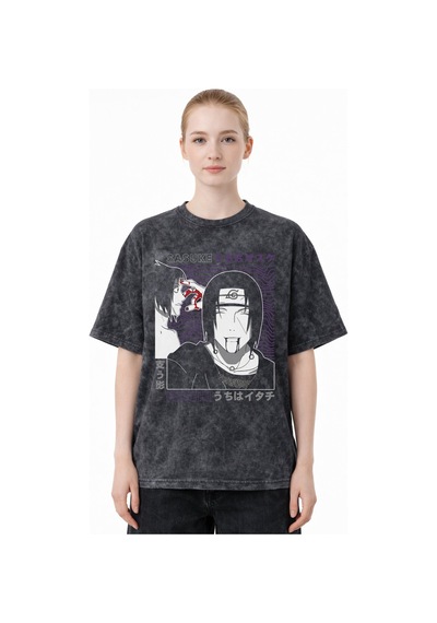 Sevbano Tasarım Sasuke Uchiha Naruto Anime Baskılı Unisex Oversize Eskitm Siyah