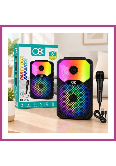 Gees Global 8 İnç Bluetooth Mikrofonlu Karaoke Hoparlör Şarjlı, Rgb Gbzs