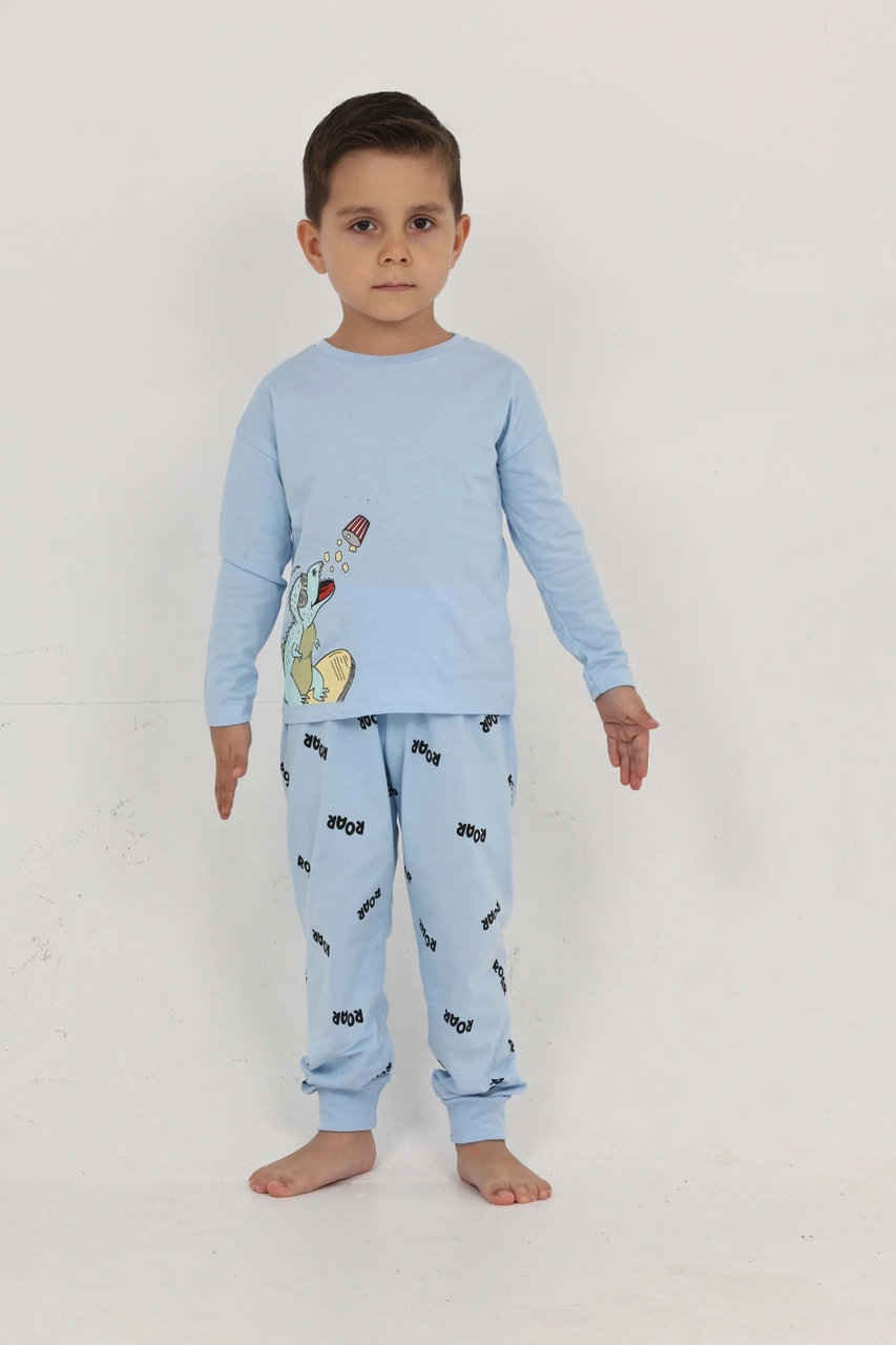 Toontoy Kids Toontoy Erkek Çocuk Roar Baskılı Pijama Takım Mavi