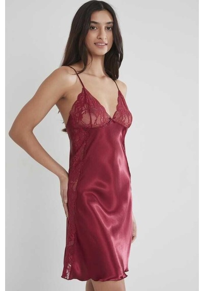 Pierre Cardin Bordo Saten Güpürlü Gecelik 624 Bordo