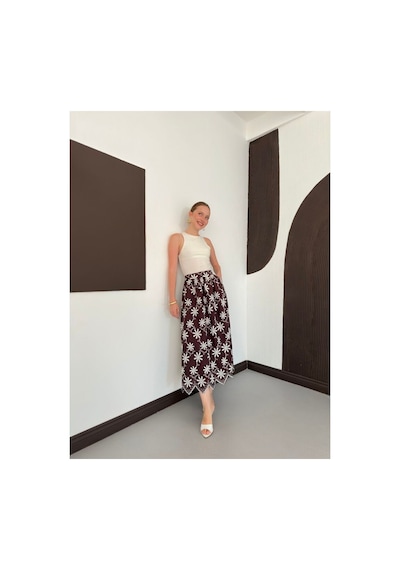 Verymoda Nakışlı Etek D2914 Kahve