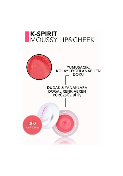 Flormar K-spirit Moussy Lip & Cheek Yoğunluğu Ayarlanabilir Dudak Ve Yanak Renklendiricisi 002peachsfle