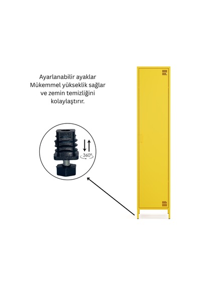 Pera Metal Elbise Dolabı, Soyunma Dolabı, Tek Kapılı, 41,50 X 40 X 189,50 Cm Ral 1018 Sarı