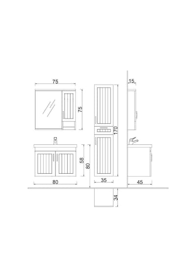 Denko Lotus 80 Cm Mdf Üzeri Lake Banyo Takımı Ve Boy Dolabı Beyaz