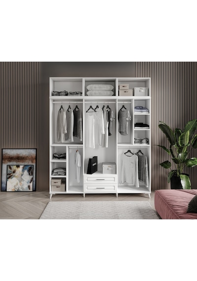GuneyStore Gözde 6 Kapaklı Yüklüklü Komple Mdf Beyaz Gardırop GuneyStore Gözde 6 Kapaklı Yüklüklü Komple Mdf Beyaz Gardırop