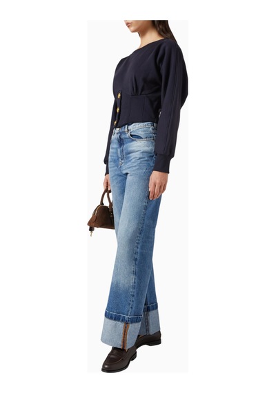 Pinko Mantovana Cotton Sweater Lüks, Koyu Mavi Bustier Detaylı