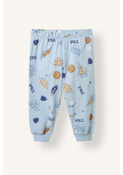Defacto Baskılı Uzun Kollu Üst Elastik Bel Alt 2li Pijama Takımı Erkek Bebek H6540a526aube343 Mavi-be343
