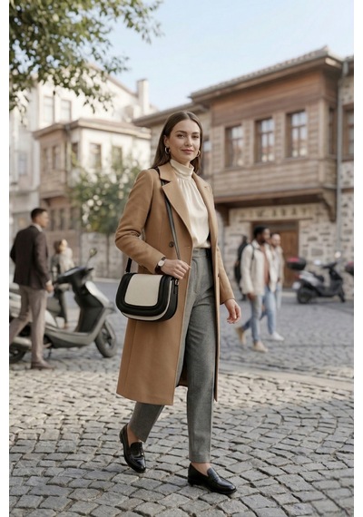 Vellbags Siyah Ekru Kadın Çanta Modern Şık Çapraz & Omuz Çantası Krem - Siyah