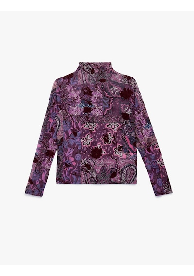 Koton Dik Yaka Uzun Kollu Slim Fit Çiçekli Tişört Mor Desenli 6wak50341ek Mor