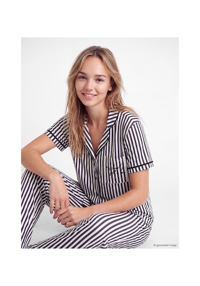 Lcw Dream Antrasit Gömlek Yaka Çizgili Kadın Pijama Takımı
