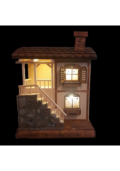Işıklı El İşçiliği Dekoratif Taş Merdivenli Sekili Köy Evi Model Duvar Askılı Anahtarlık ve Gece Lambası