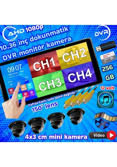 4 Adet 1080p Ahd 150'' Ultra Mini Kamera Dvr Dokunmatik Ekran Video Müzik 12 V