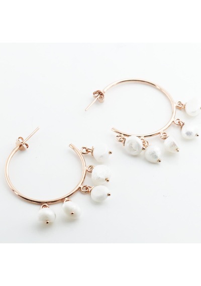 Rose Gold Kaplama İnci Halka Gümüş Küpe Gümüş