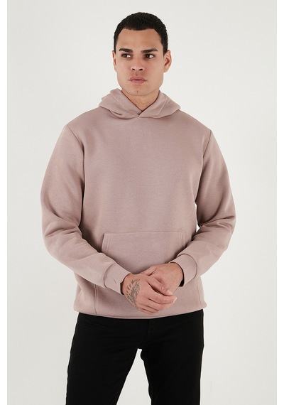 Buratti Regular Fit Kapüşonlu Kanguru Cepli Içi Tüylü Yumuşak Şardonlu Erkek Sweat 5905281 Gül