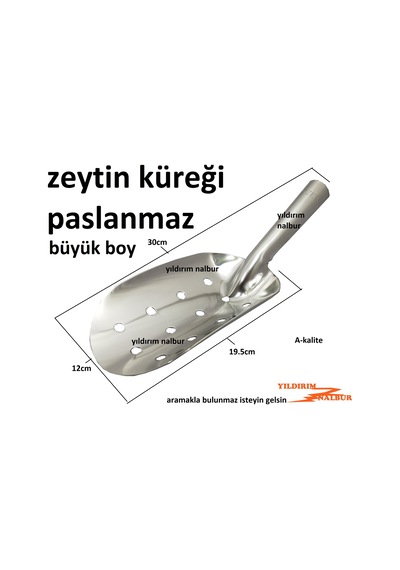 Zeytin Küreği Büyük Boy Paslanmaz Çelik Kürek Gıda Küreği Şarküte