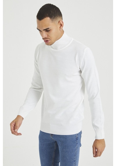 Beyaz Erkek Slim Fit Yarım Balıkçı Yaka Akrilik-pamuk Karışımlı Basic Triko Kazak Beyaz