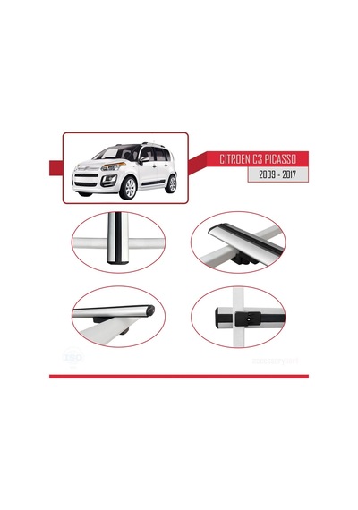 Citroen C3 Picasso 2009-2017 Arası İle Uyumlu Basic Model Ara Atkı Tavan Barı Gri 3 Adet