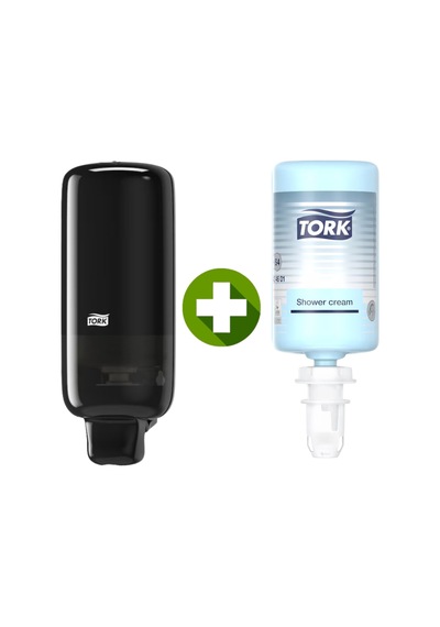 1 Ad. Tork Sabun Dispenseri Siyah 561508 + 1 Litre Tork El, Saç Ve Vücut Banyo Duş Kremi Hediyeli Siyah