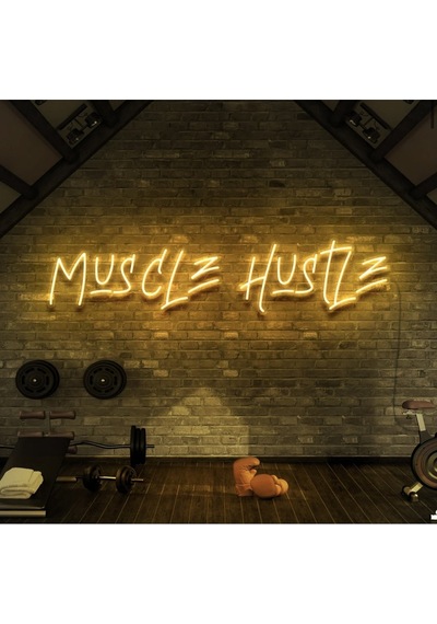 Muscle Hustle Yazılı Neon Tabela Sarı