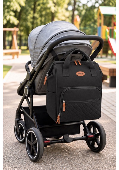 Vıatox Vt-010 Anne Bebek Bakım Sırt Çantası Termal Biberonluk Ve Bebek Arabası Askı Aparatı Hediye Siyah
