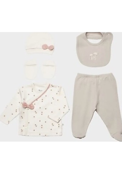 Bibaby Organik Zıbın Takımı 3lü Sweet Lady Baby Açık Bej Açık Vizon