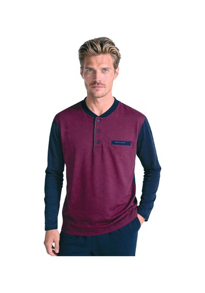 Pierre Cardin 6142 Erkek Uzun Kollu Yakası Düğmeli Jakarlı Pijama Takımı-bordo