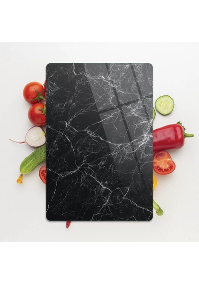 Decovetro Cam Kesme Tahtası Ve Sunumluk Siyah Beyaz Mermer Desenli 25 X 35 Cm Çok Renkli
