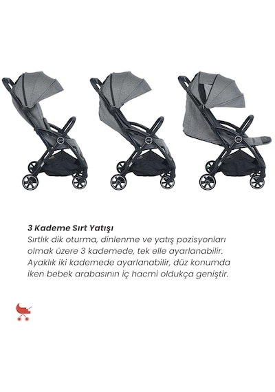Merkür Bebe Ruby Otomatik Katlanan Kabin Boy Bebek Arabası Gri