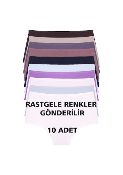 Nicoletta Karısık Renklı Kadın Külot 10 Lu Paket Yüksek Bel Pamuklu Likrali Rastgele Karısık Renklı Çok Renkli