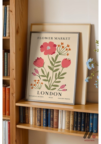 Flower Market Londra Posteri, Siyah Çerçeveli Duvar Tablosu - Ev Dekorasyonu