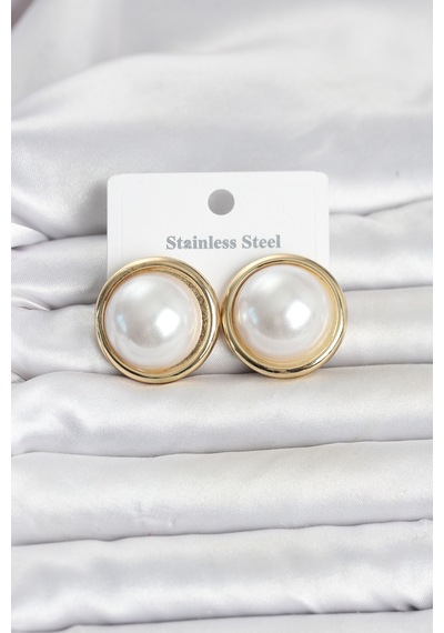 316l Çelik Gold Renk İnci Model Vintage Kadın Küpe Altın 32849542