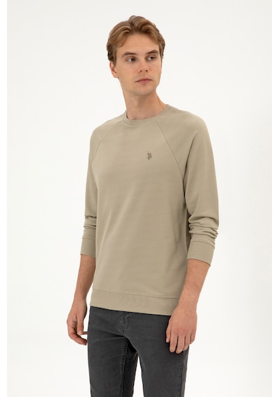 U.S. Polo Assn. Erkek Regular Fit Bisiklet Yaka Açık Haki İnce Basic Sweatshirt 50313752-VR183