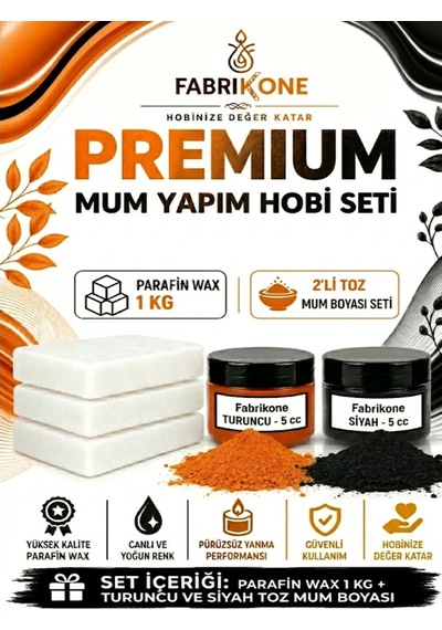 Premium Mum Yapım Hobi Seti - Parafin Wax 1 Kg - 2'li Toz Mum Boyası Seti - Turuncu, Siyah Bkfabpw1kg2ts Karışık