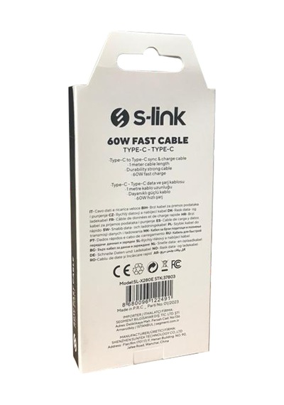 S-link Sl-x280e 1m 60w Type-c Data+şarj Kablosu