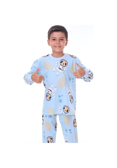 Zuzunga Sevimli Astronot Bobi Mavi Çocuk Pijama Takımı Mavi