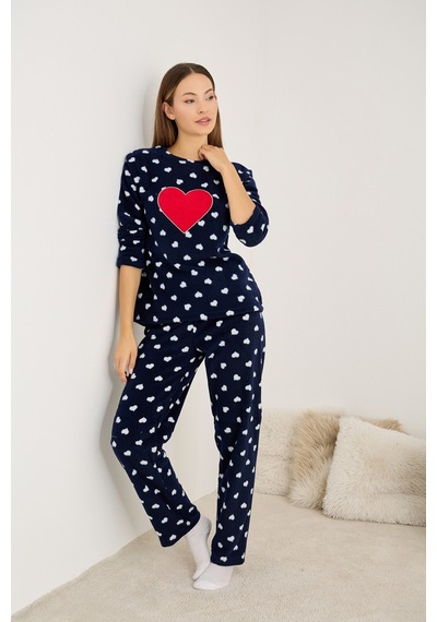 Siyah İnci Polar Kışlık Örme Pijama Takım 25222064 Lacivert