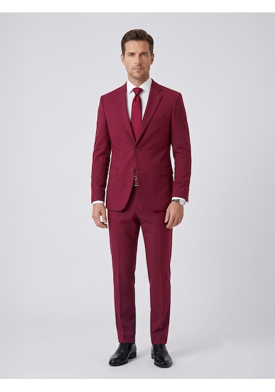 Tk6893 Erkek Klasik 2 Li Takım Elbise 2 Düğmeli Slim Fit Esnek Kumaş Çift Yırtmaçlı 7 Drop Bordo