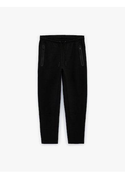 Koton Cepli Beli Bağcıklı Tapered Fit Spor Eşofman Altı Siyah 6wam40123nk Siyah