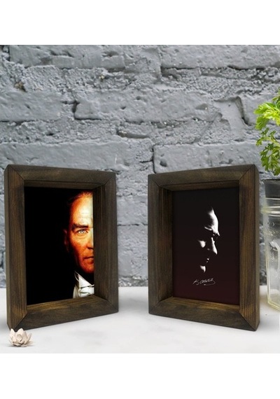 Bk Gift Atatürk Tasarımlı Dekoratif 2'Li Doğal Masif Ahşap Çerçev (500760266)