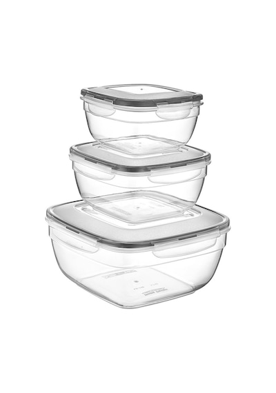 Plastartt Fresh Box Kare 3'lü Saklama Kabı - 600-1000-1700 Ml Çok Renkli
